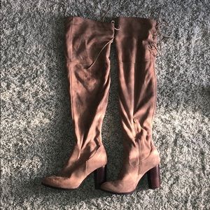 Thigh high lace up suede boots